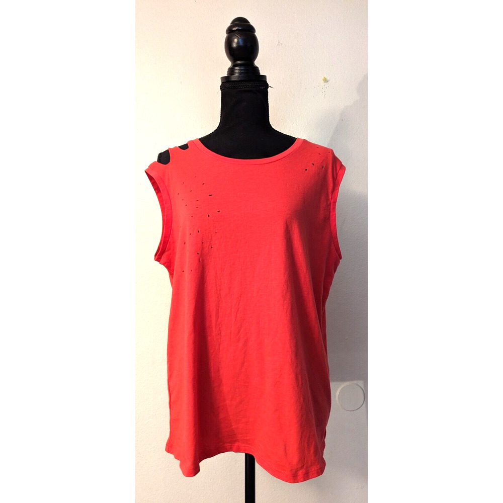 New Frayed Jeans sz L Knit Tank Top distressed teaberry in color t-shirt L4